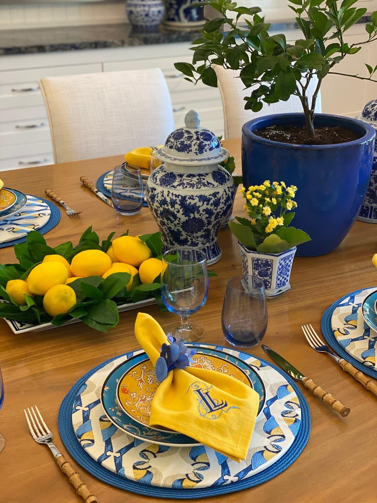 Lemons, blue & white